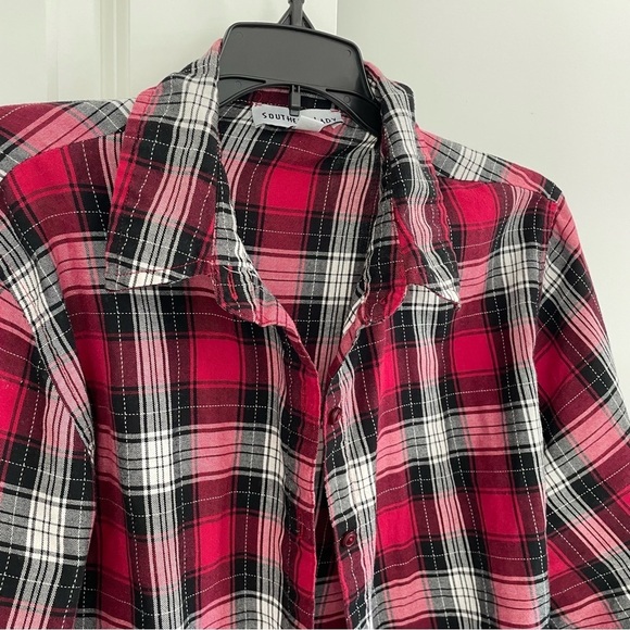 Southern Lady Plaid Button Down Shirt Red White & Black Size L - Picture 2 of 12